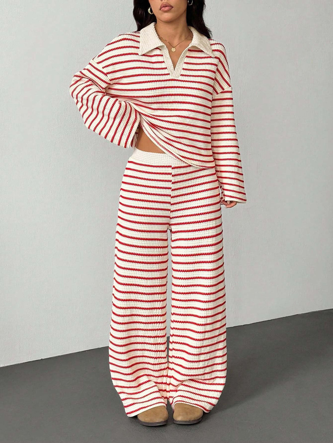 Adalynn v neck knit top and palazzo pants set – image 8