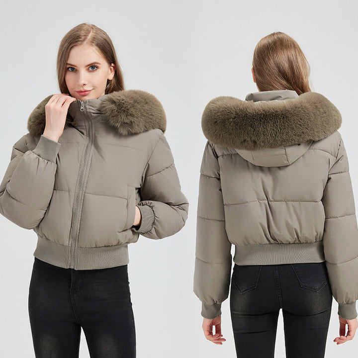Francesca hooded puffer bomber with faux fur collar