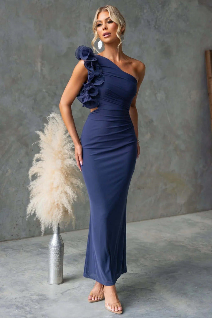 Belle one shoulder ruffle maxi dress – image 9