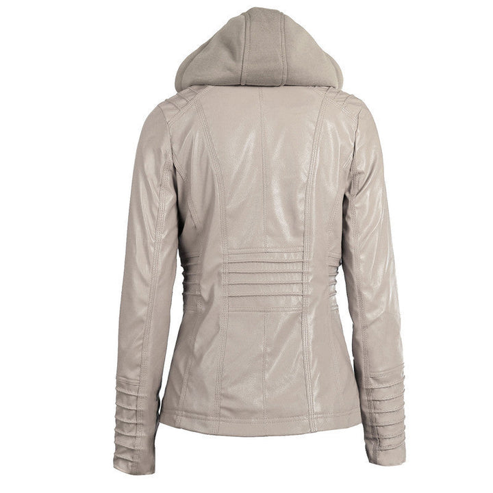 Gaia hooded faux leather jacket with padded sleeves – image 3