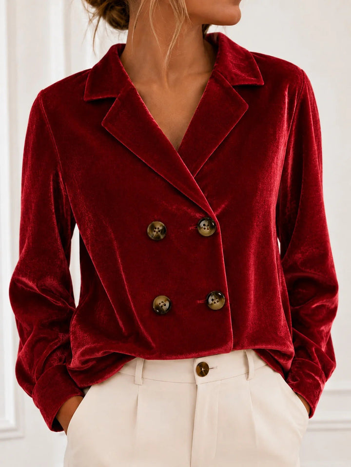 Rhea cropped double breasted velvet blazer – image 7