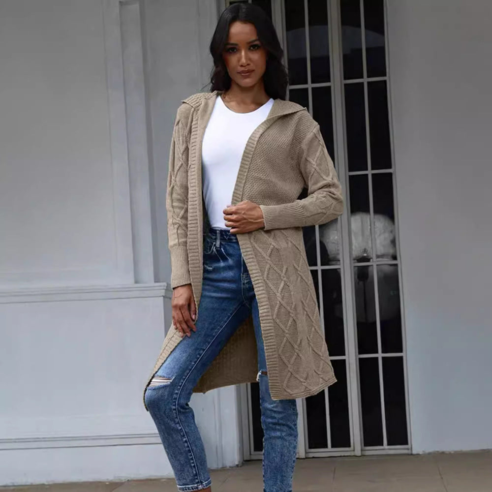 Addie hooded cable knit long coat – image 2