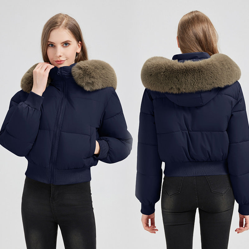 Francesca hooded puffer bomber with faux fur collar – image 2