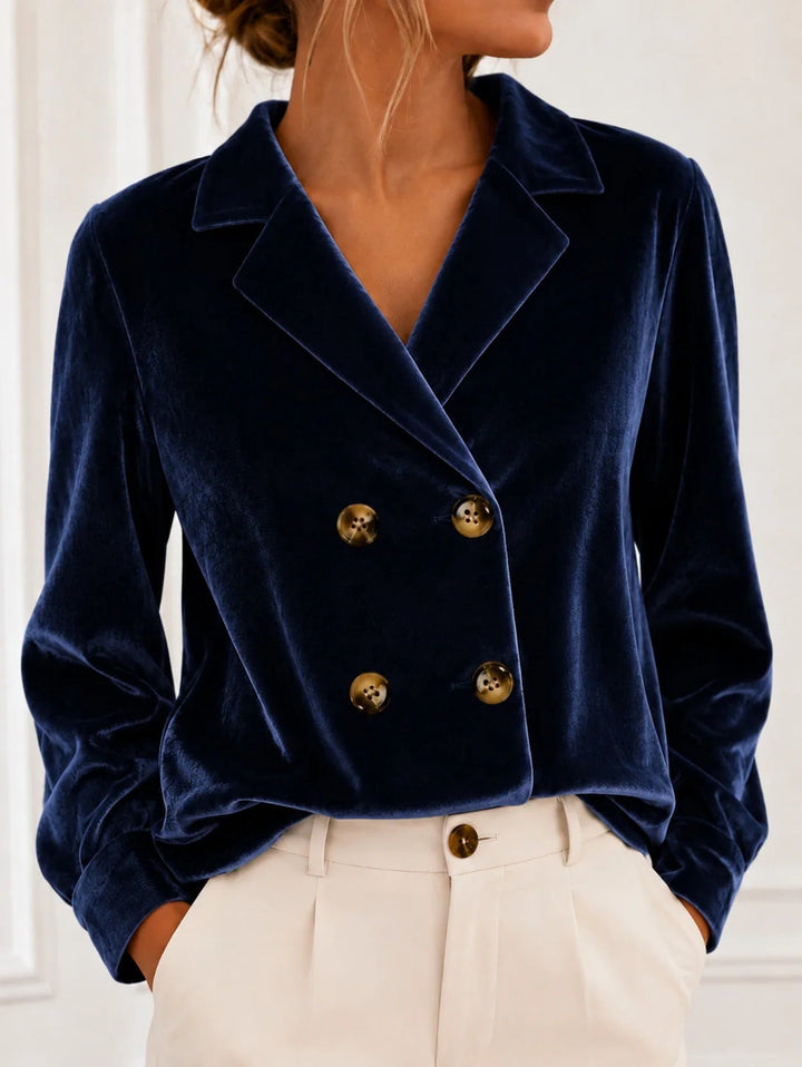 Rhea cropped double breasted velvet blazer – image 9