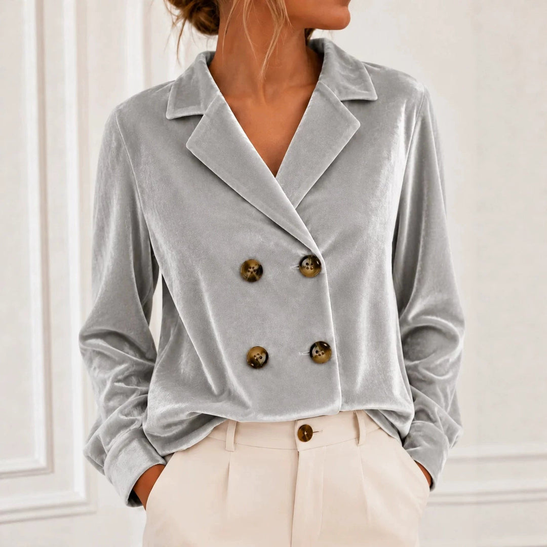 Rhea cropped double breasted velvet blazer