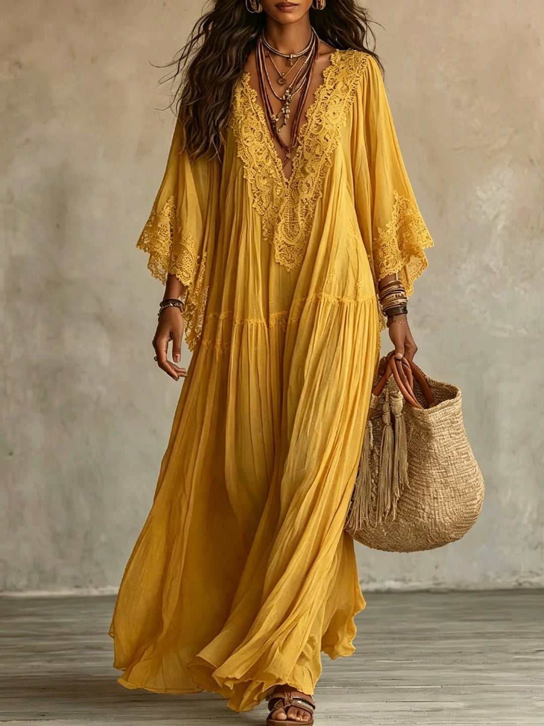 Brielle lace trim V neck maxi dress – image 8