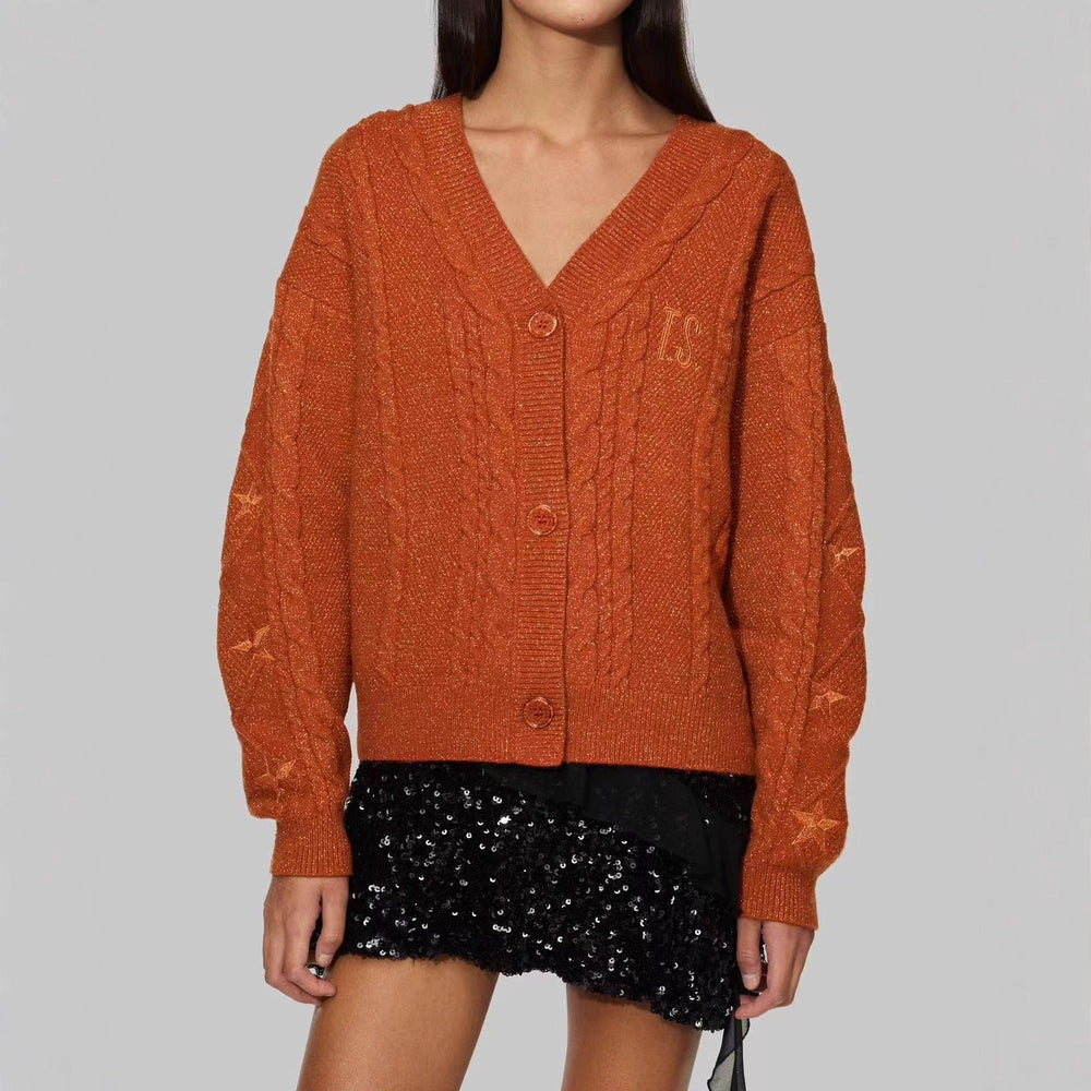 Esme star embroidered cable knit cardigan – image 2