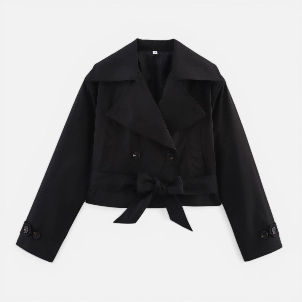 Hattie short trench coat with bow belt – image 4