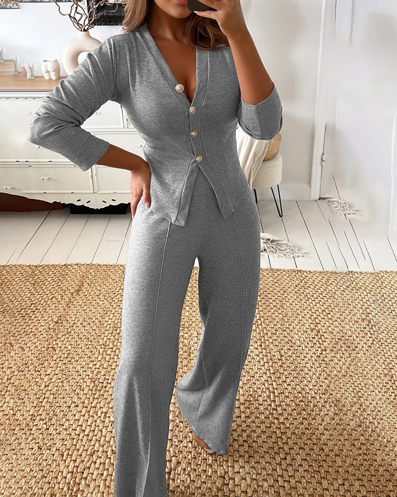 Arianna button knit top and palazzo pants set – image 7