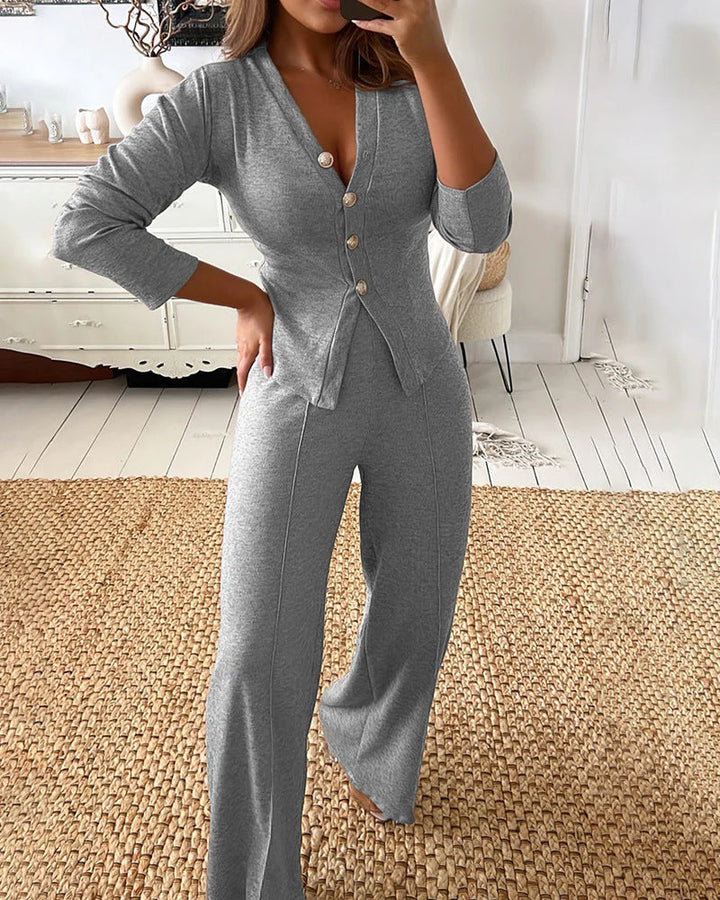 Arianna button knit top and palazzo pants set – image 7