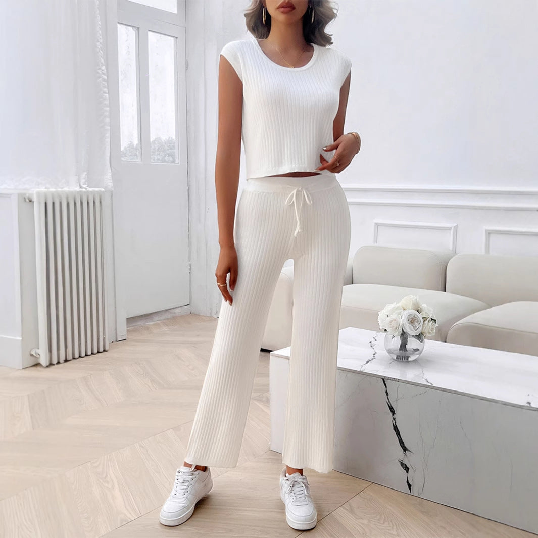 Amaya cropped knit top and wide leg pants set – image 3