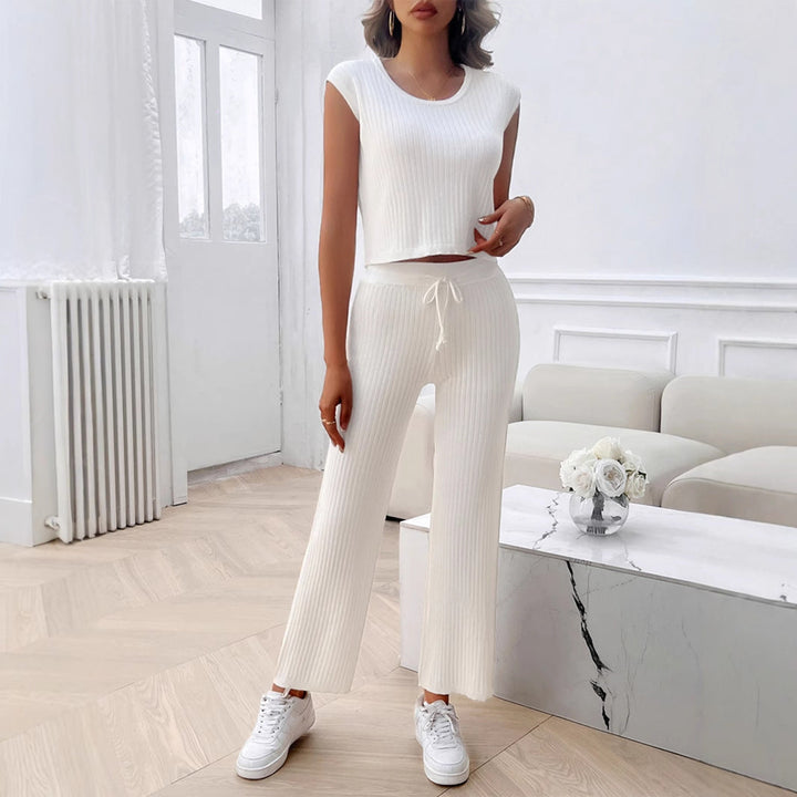 Amaya cropped knit top and wide leg pants set – image 3
