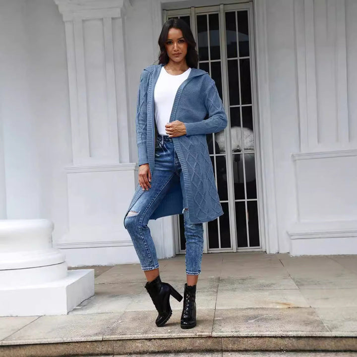 Addie hooded cable knit long coat – image 3
