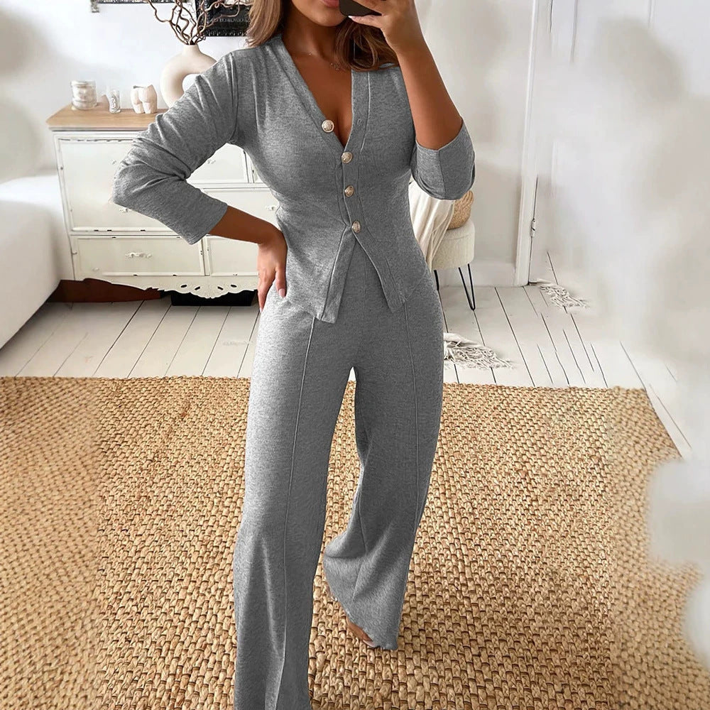 Arianna button knit top and palazzo pants set – image 3