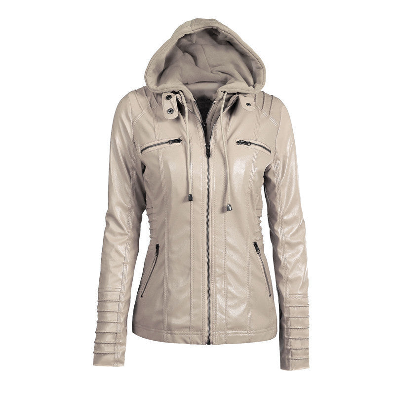 Gaia hooded faux leather jacket with padded sleeves – image 6