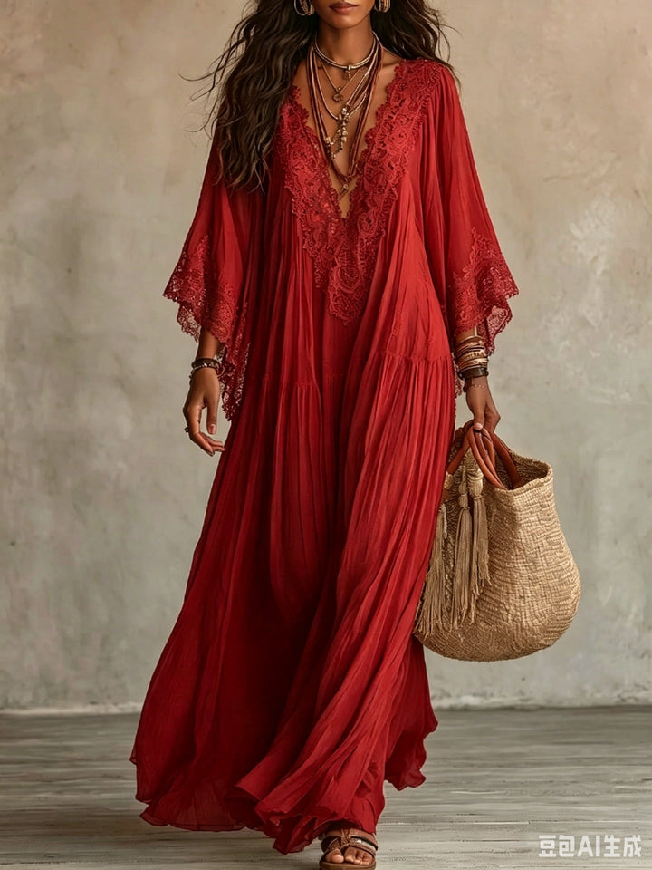 Brielle lace trim V neck maxi dress – image 7