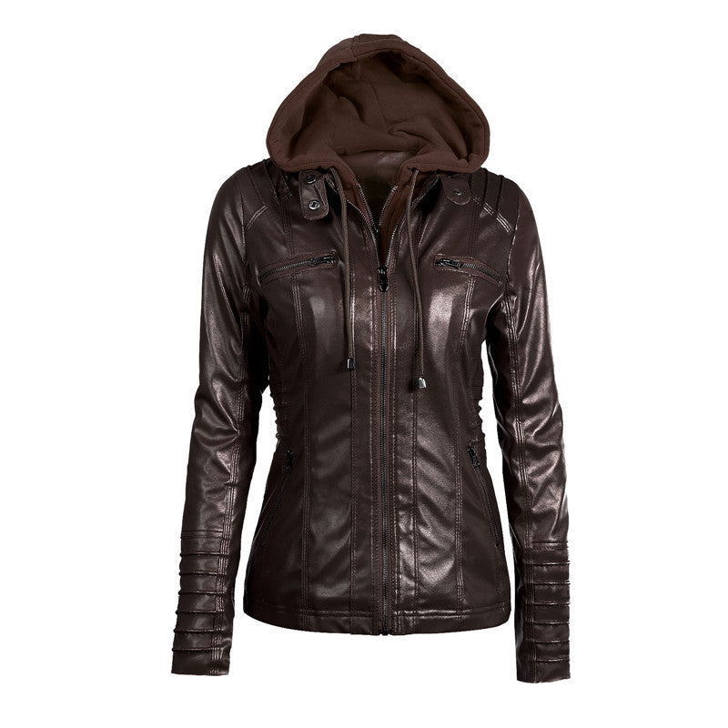 Gaia hooded faux leather jacket with padded sleeves – image 4