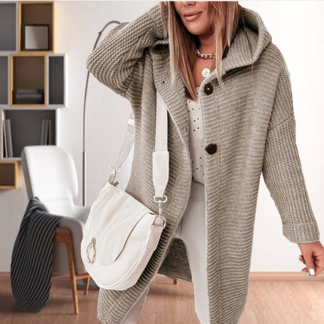 Raquel hooded patterned long knit coat – image 2