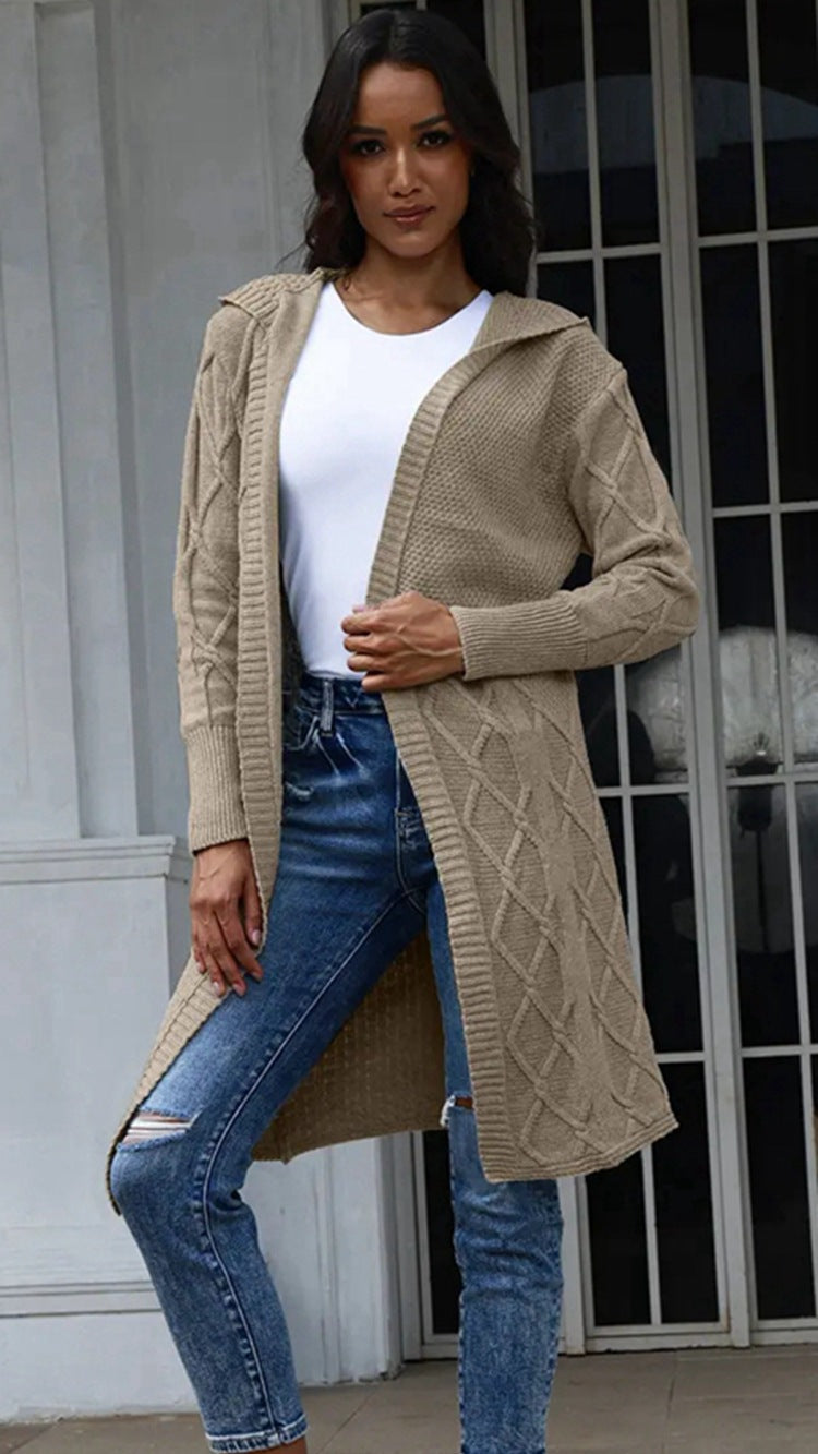 Addie hooded cable knit long coat – image 9