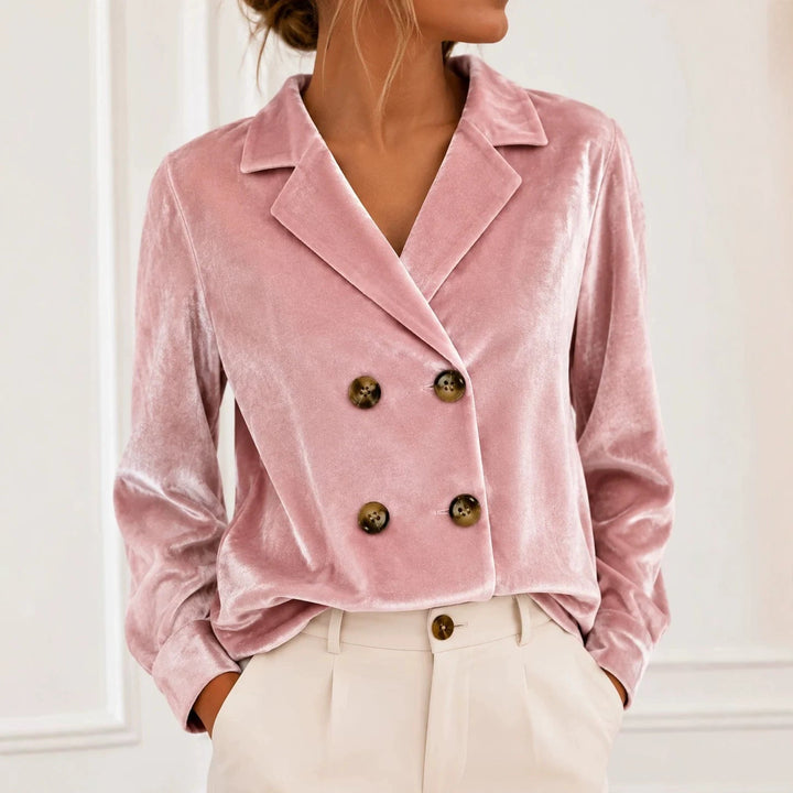 Rhea cropped double breasted velvet blazer – image 4