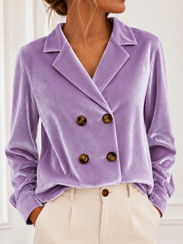 Rhea cropped double breasted velvet blazer – image 11