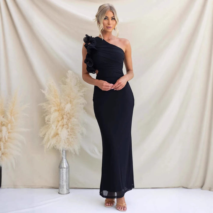 Belle one shoulder ruffle maxi dress – image 2