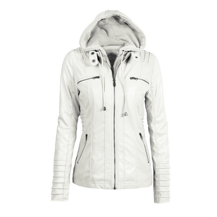 Gaia hooded faux leather jacket with padded sleeves – image 10