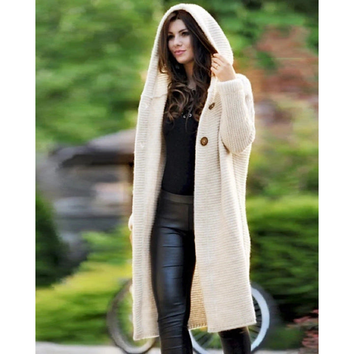 Angelica oversized hooded knit coat with button placket – image 3