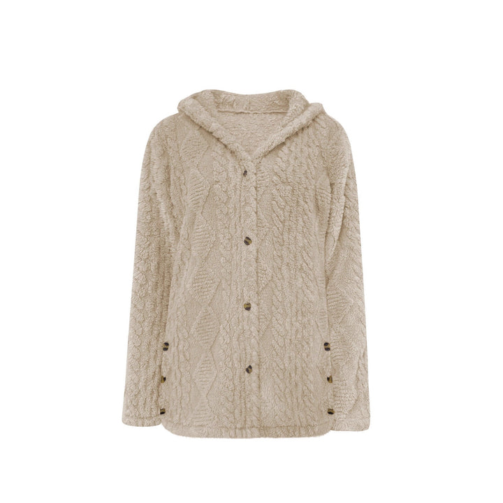 Emberly hooded jacquard knit coat with gold buttons – image 5
