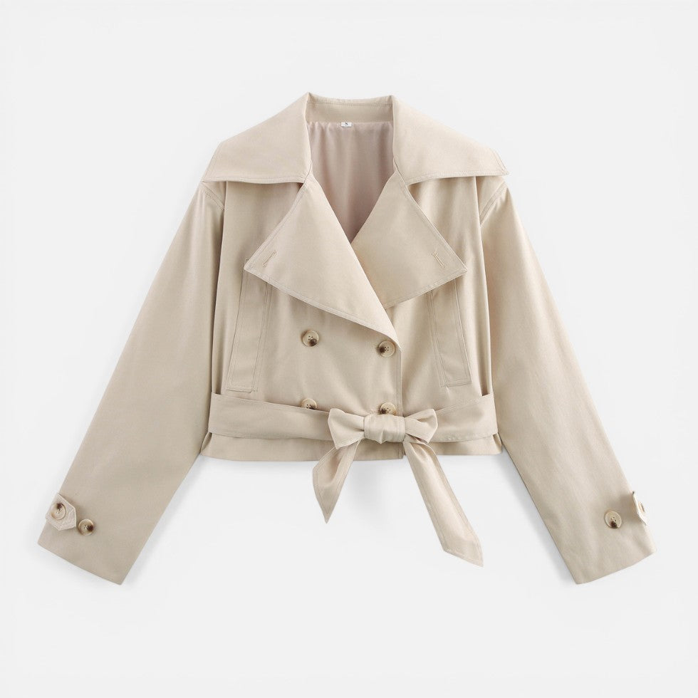 Hattie short trench coat with bow belt – image 2