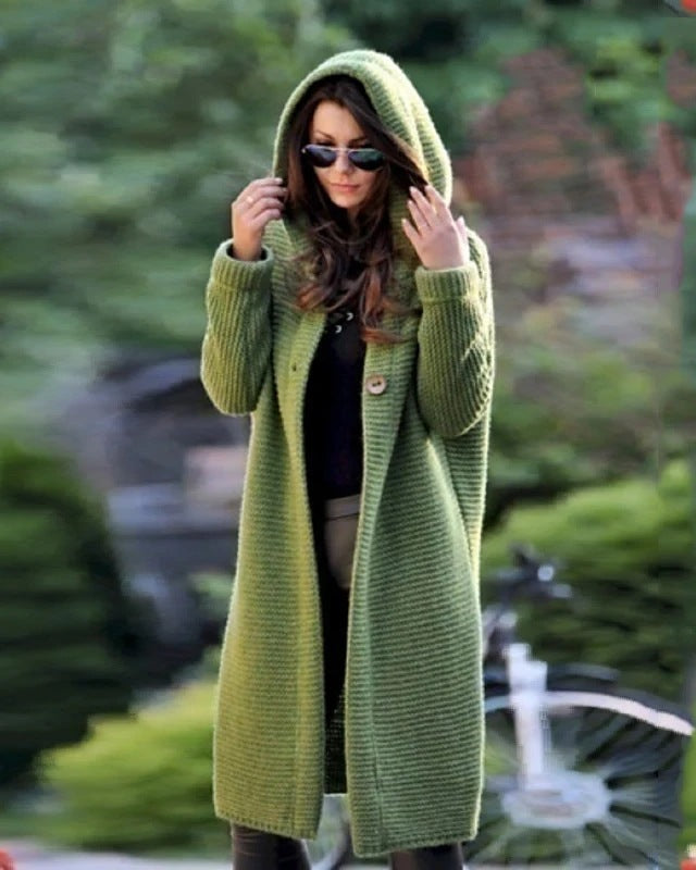 Angelica oversized hooded knit coat with button placket – image 6