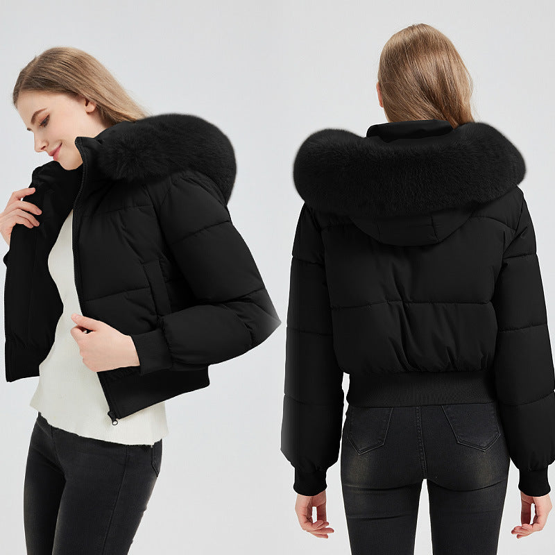 Francesca hooded puffer bomber with faux fur collar – image 3
