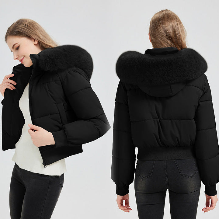 Francesca hooded puffer bomber with faux fur collar – image 3