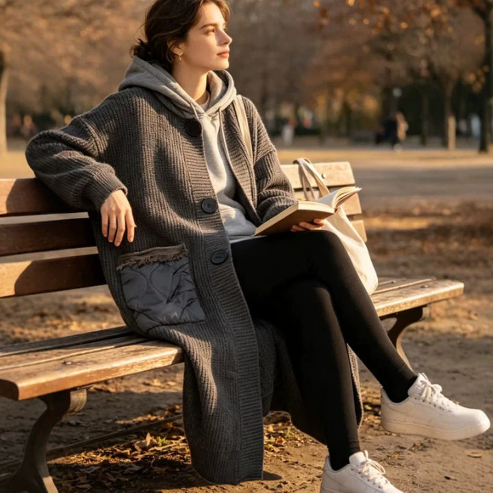 Janae long chunky knit coat with hood