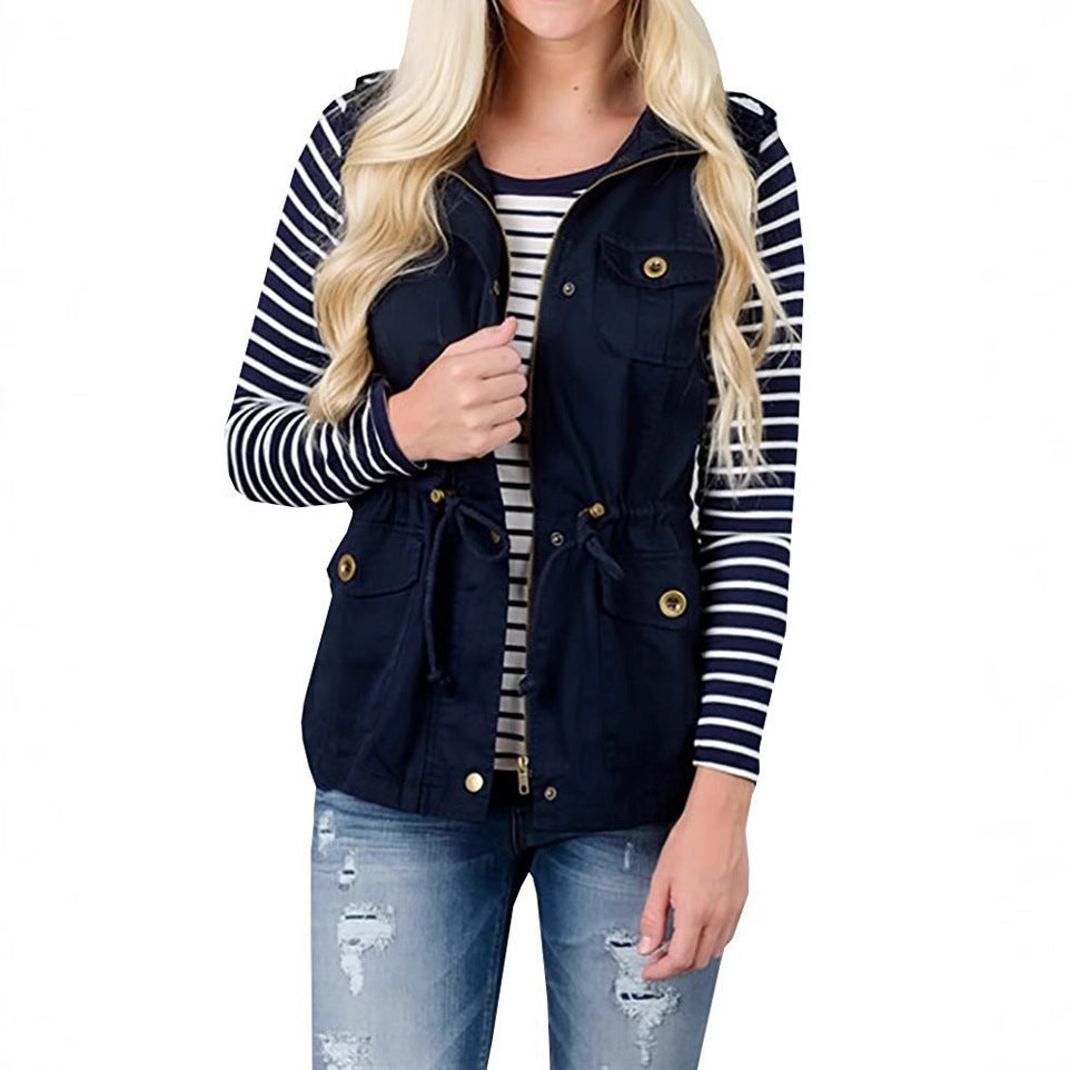 Maren hooded utility vest with drawstring waist
