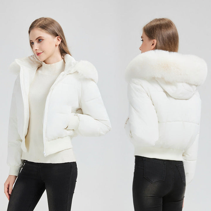 Francesca hooded puffer bomber with faux fur collar – image 4