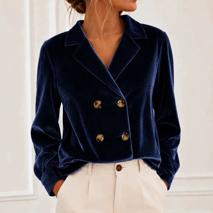 Rhea cropped double breasted velvet blazer – image 2