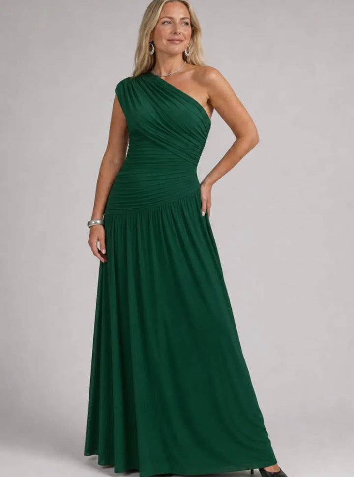 Everleigh gathered one shoulder maxi dress with split – image 5