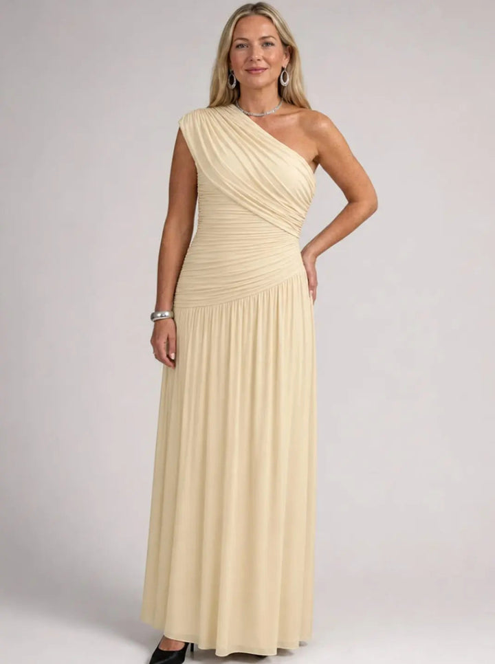 Everleigh gathered one shoulder maxi dress with split