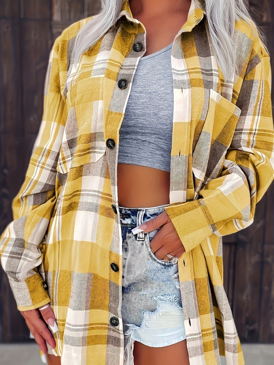 Josie oversized plaid flannel shacket – image 4