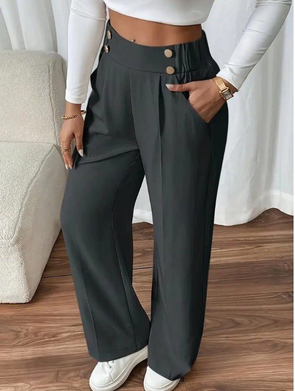 Delia button waist wide leg pants – image 9