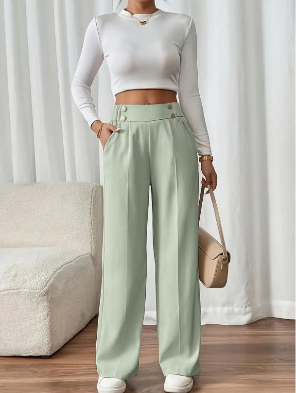 Delia button waist wide leg pants – image 13
