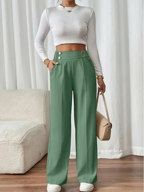 Delia button waist wide leg pants – image 14