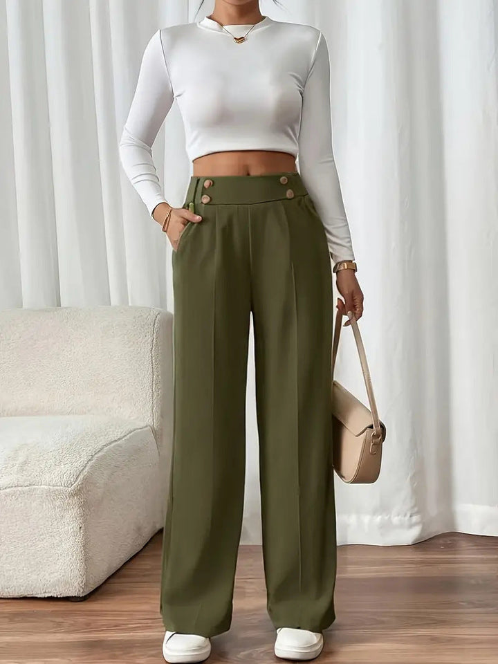 Delia button waist wide leg pants – image 15