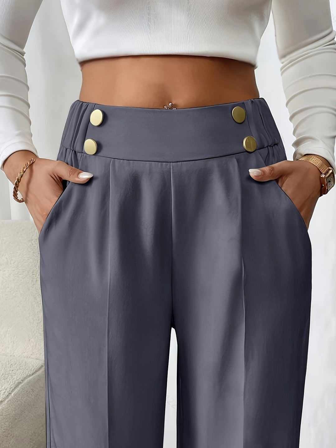 Delia button waist wide leg pants – image 8