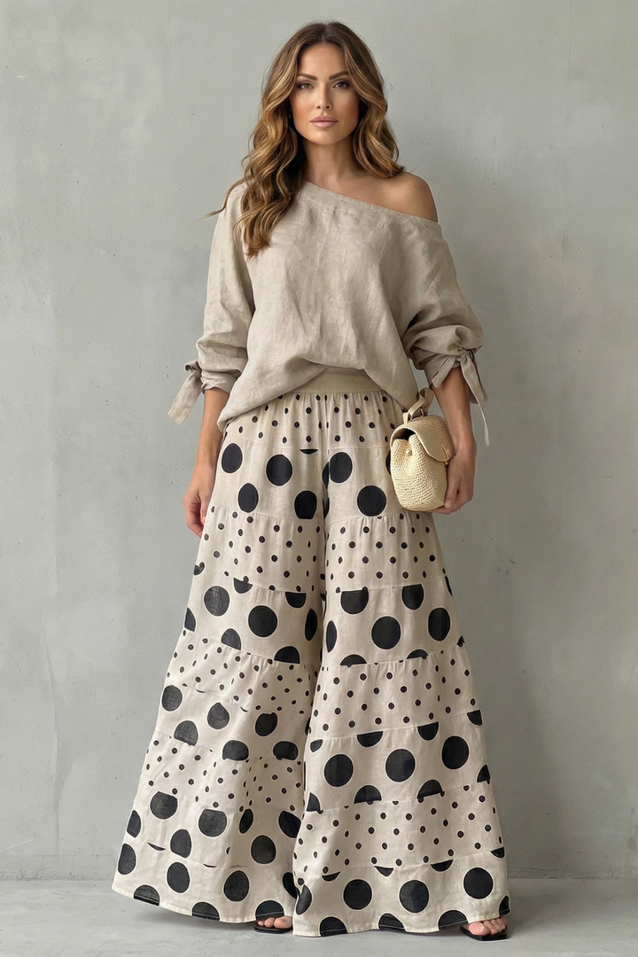 Lottie polka dot off shoulder top and wide leg pants set – image 8