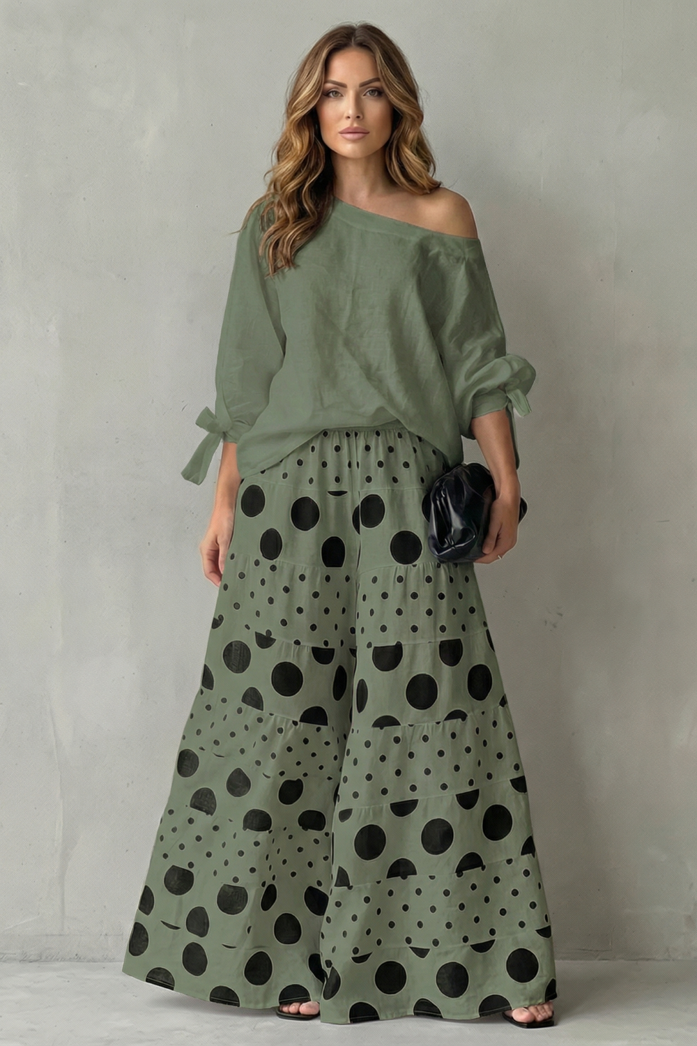 Lottie polka dot off shoulder top and wide leg pants set – image 10