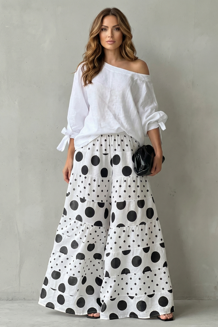 Lottie polka dot off shoulder top and wide leg pants set – image 2