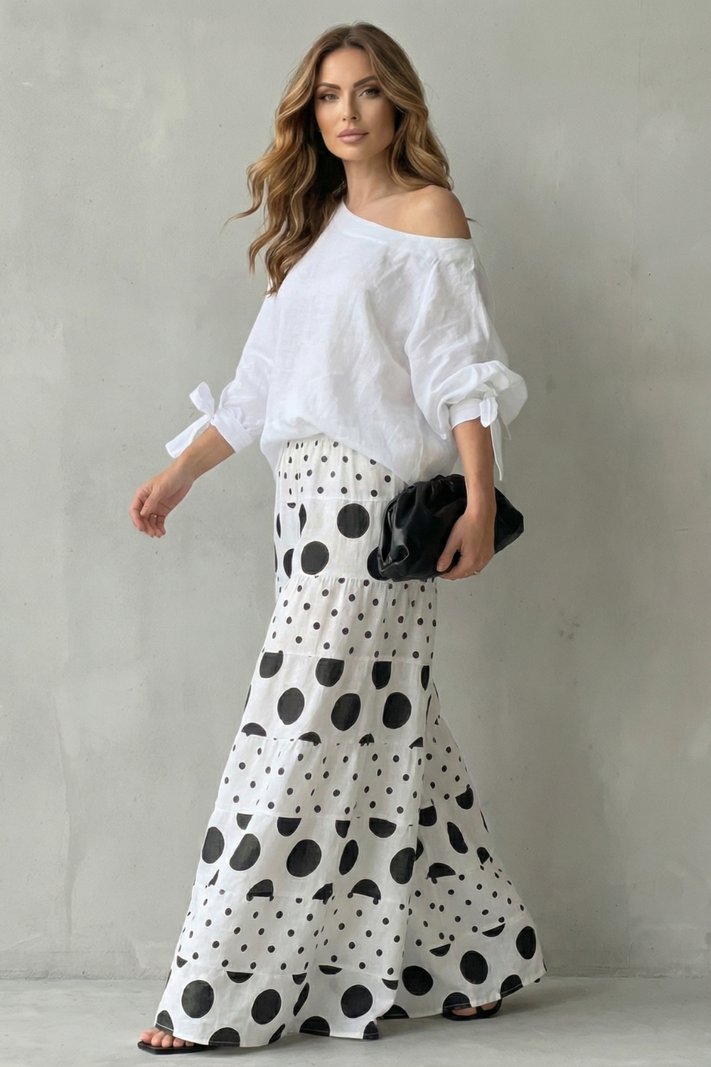 Lottie polka dot off shoulder top and wide leg pants set – image 3