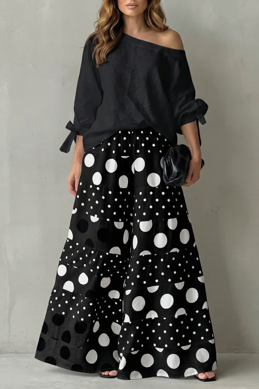 Lottie polka dot off shoulder top and wide leg pants set – image 5